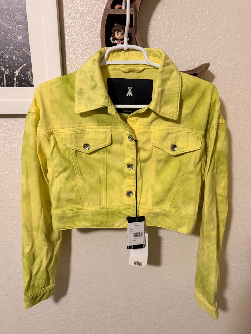 Patrizia Pepe Neon Yellow Cropped Denim Jacket